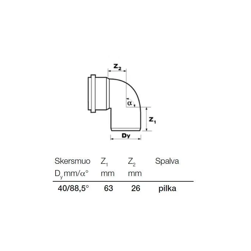 Līkums PP 40-88.5 ,Wavin,