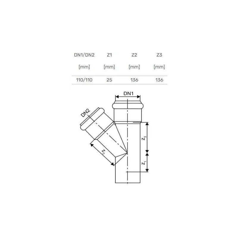 Ar trīs zariem iekštelpu kanalizācijai Skolan 110x110mm. 45°