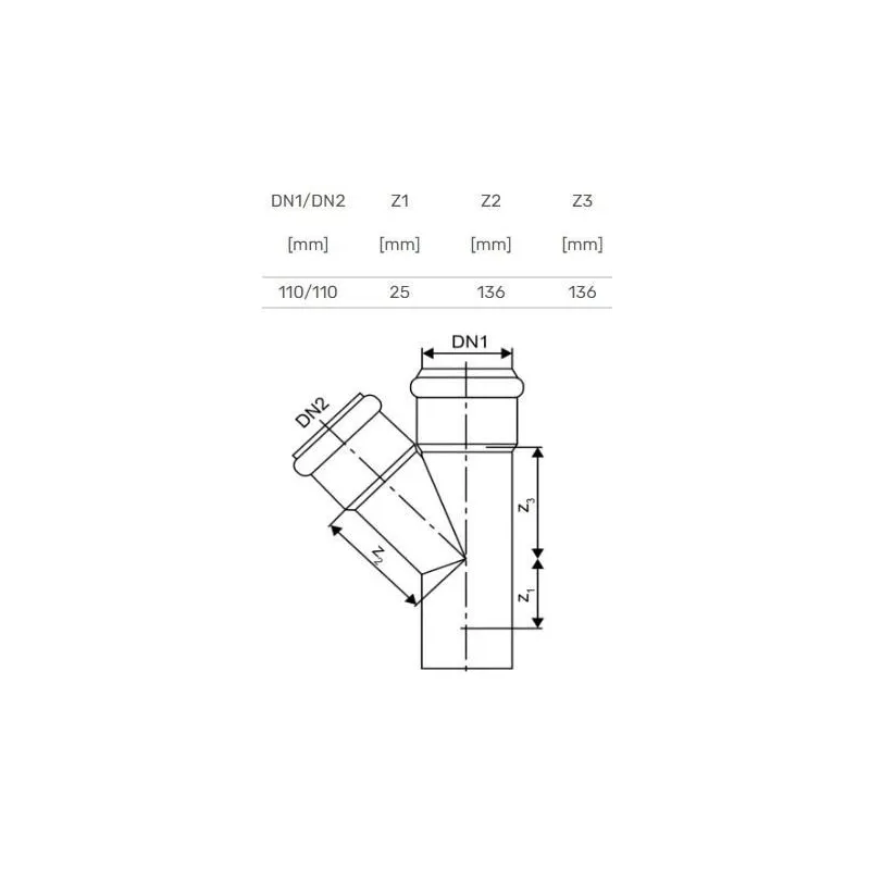 Ar trīs zariem iekštelpu kanalizācijai Skolan 110x110mm. 45°