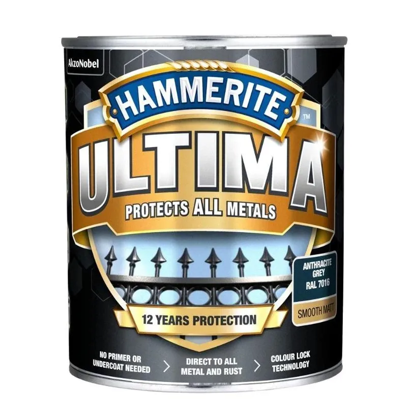 Metāla krāsa Hammerite Ultima Matt. 2.2l. antracīts