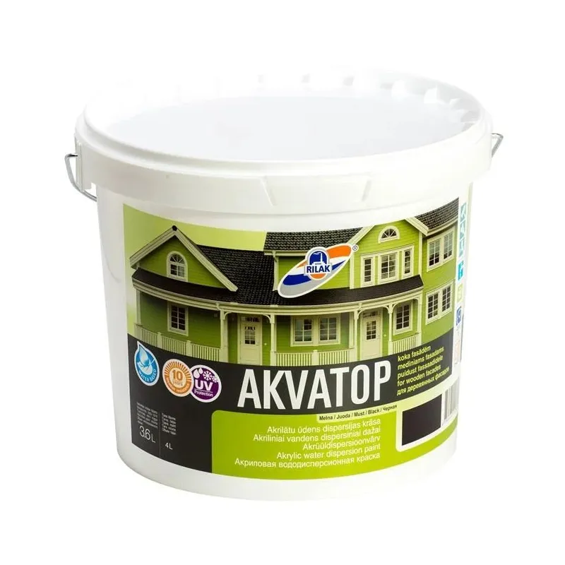 Medinių fasadų dažai Rilak Akvatop. juodi. 3.6 l
