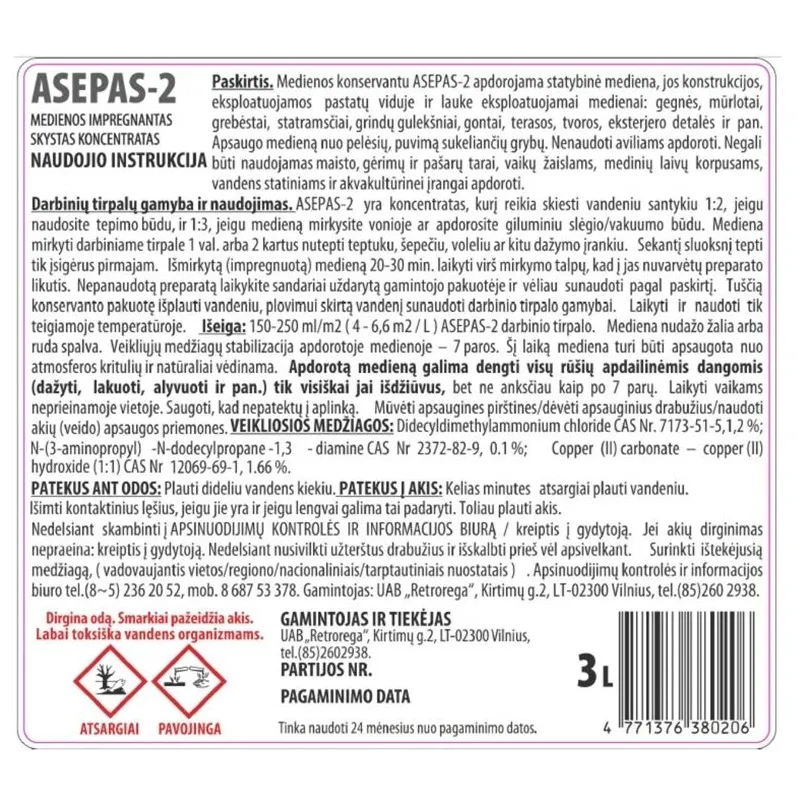 Antiseptiķis Asepas-2, zaļgani pelēks, 5 l