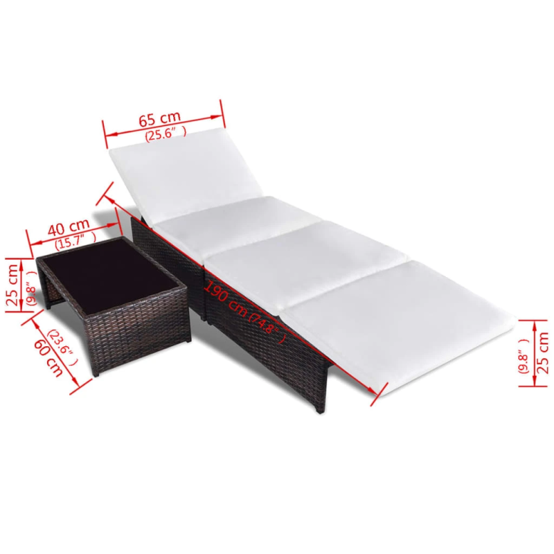 vidaXL sauļošanās zviļņi, 2 gab., ar galdiņu, brūna PE rotangpalma