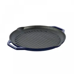 Enameled ribbed cast iron frying pan blu