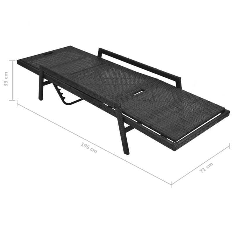vidaXL sauļošanās zvilnis ar matraci, melna PE rotangpalma