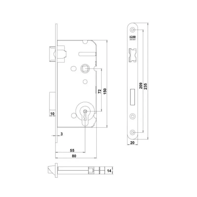 Slēdzene iebūvējama 27abp l 72-55 zn