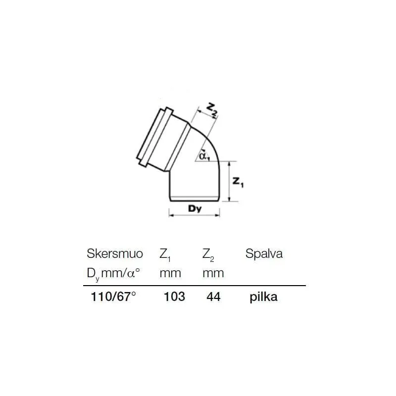Kanalizācijas caurules 67° līkums Wavin D110mm. PVC