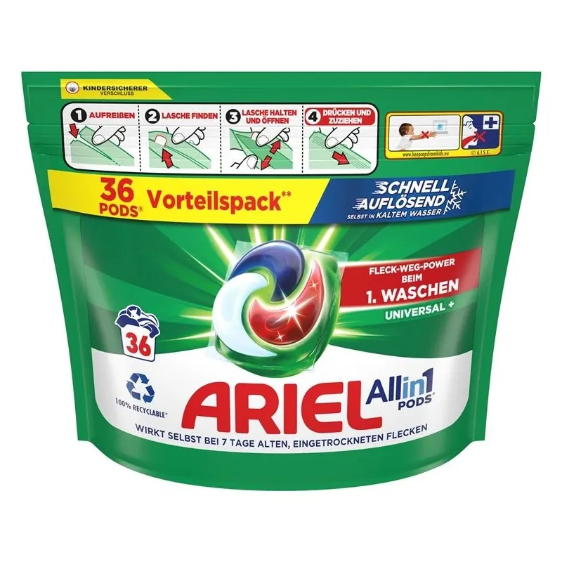 Kapsulas mazgāšanai Ariel Universal+. 36 gab.