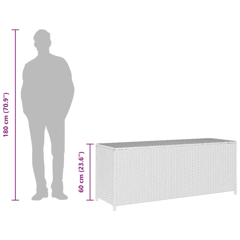 vidaXL dārza uzglabāšanas kaste, melna, 150x50x60 cm, PE rotangpalma