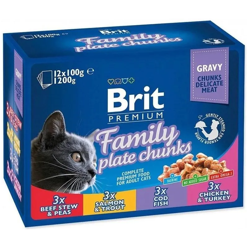 Mitrā kaķu barība Brit Premium Family Plate Chunks.12gab