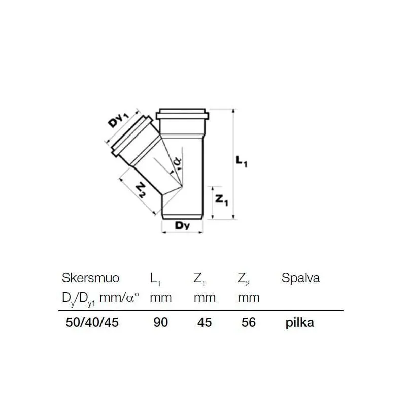 Trejgabals PP 40x50-45 ar blīvg. ,Wavin,