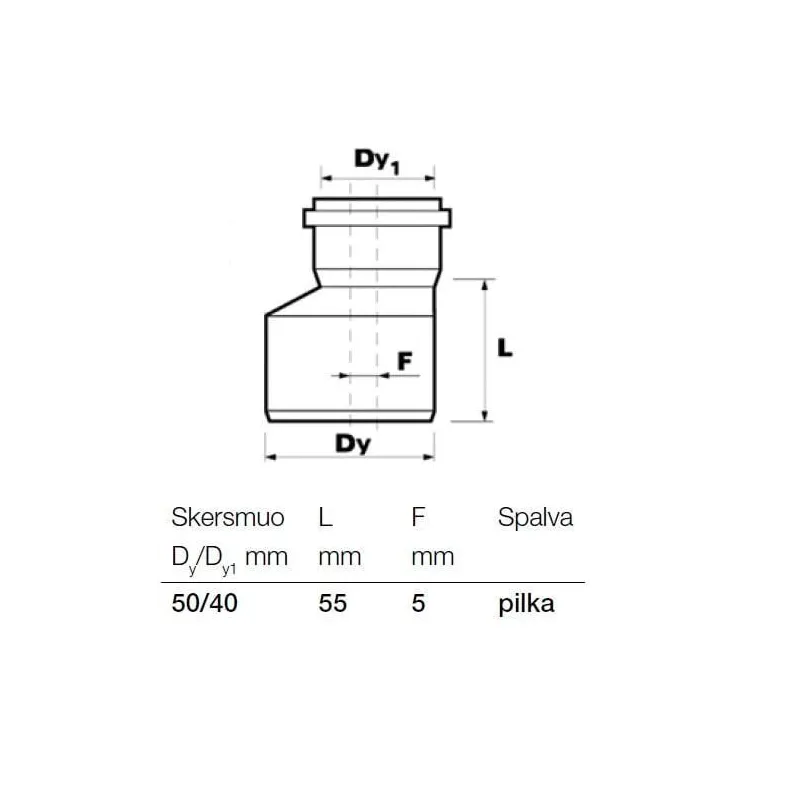 Kanalizācijas cauruļu pāreja Wavin D40-50mm. PP