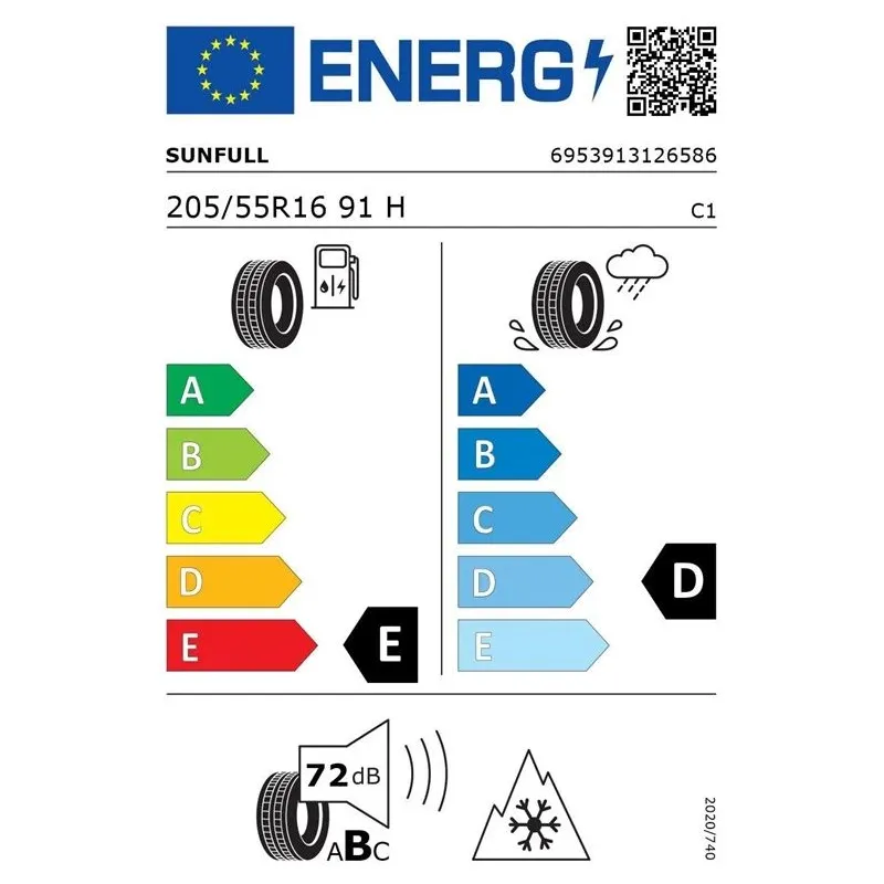 Ziemas riepa 205-55-R16. 91-H. E. D. 72 dB