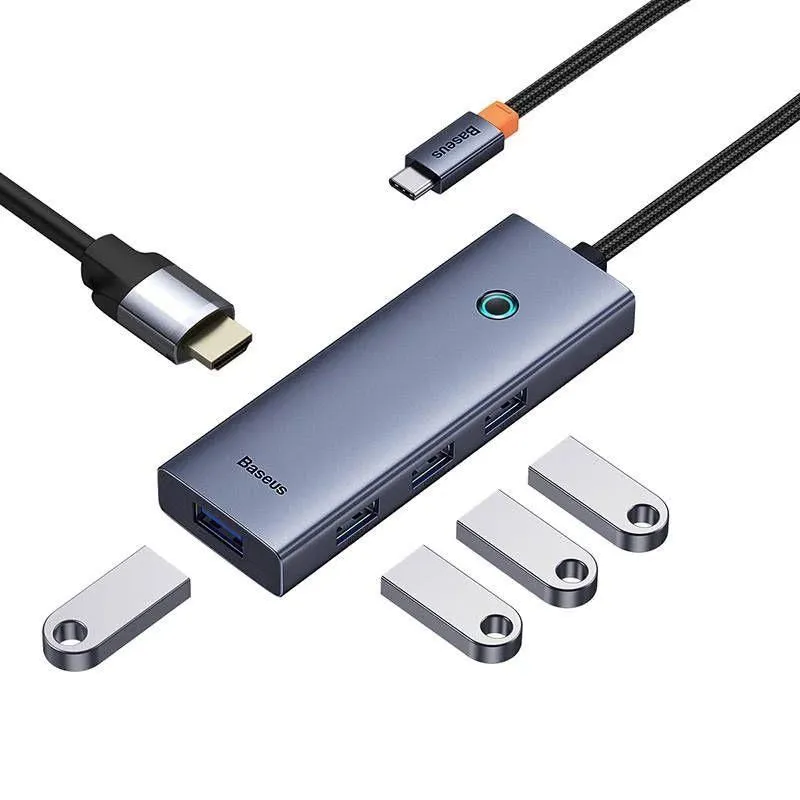 Adapteris Baseus HDMI + 4 x USB 3.0. HDMI-USB-C. 0.1m. 40 W