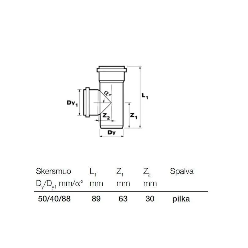 Trejgabals iekšējais D40-50x88 PP ,Wavin,
