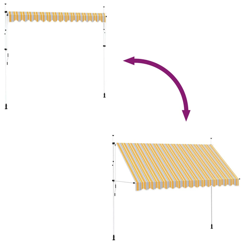 vidaXL izvelkama markīze, 350 cm, manuāla, dzeltena ar zilām svītrām