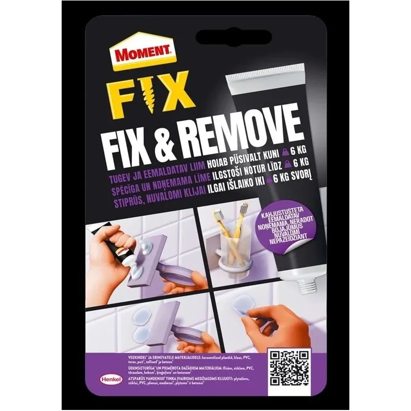 Noņemama universāla līme Moment Fix&Remove.40g caurspīdīga