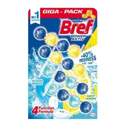 Освежитель-очиститель для унитаза BREF POWER AKTIV LEMON+OCEAN. 4×50 г