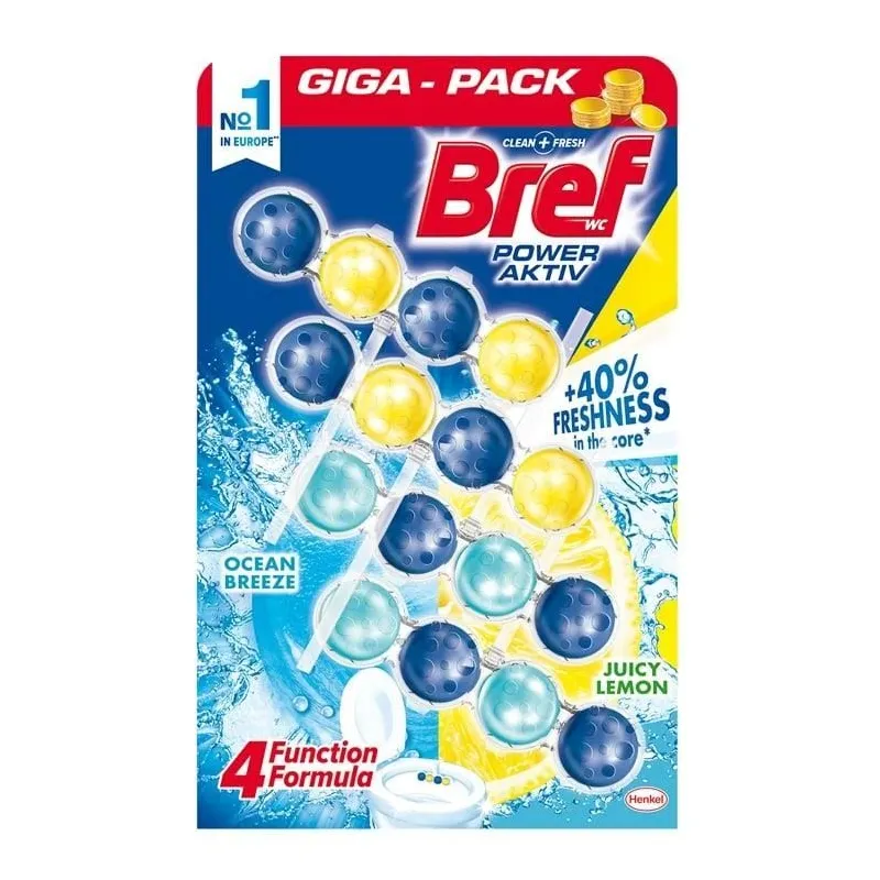 WC tīrītājs-atvēsinātājs BREF POWER AKTIV LEMON+OCEAN. 4×50 g