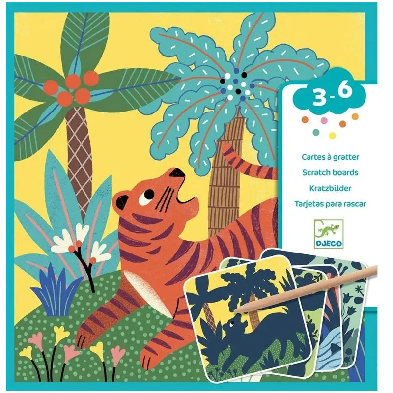 Skrāpēšanas komplekts. dzīvnieki Djeco. daudzkrāsaina