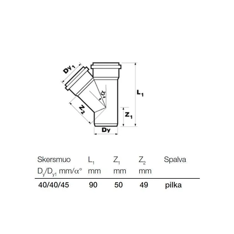 Trejgabals PP 40x40-45 ,20, ,Wavin,
