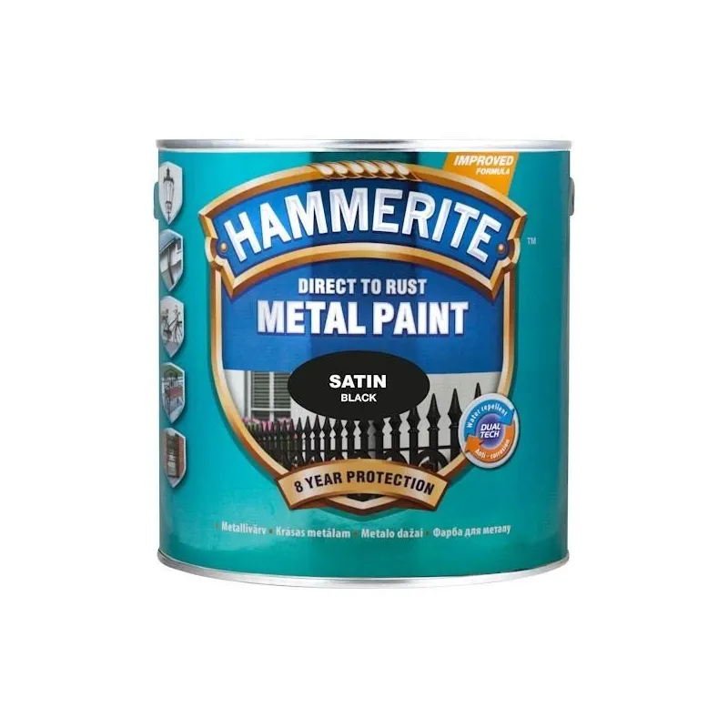 Emaljas krāsa Hammerite Satin. 2.5 l. melna
