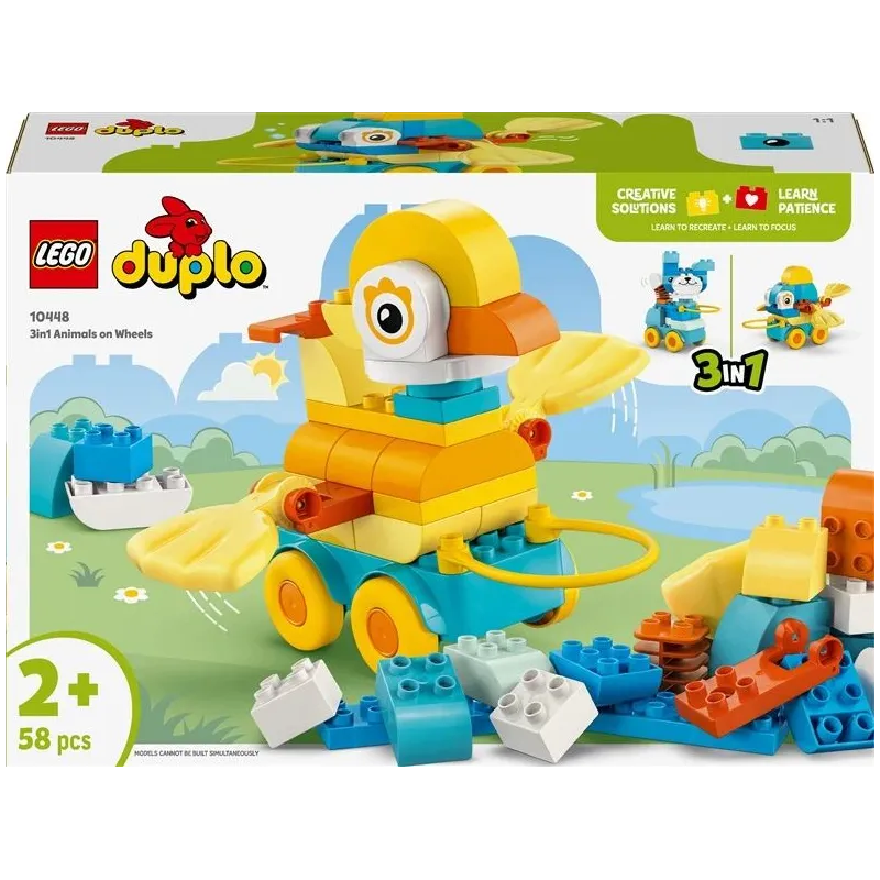 LEGO DUPLO “Trīs vienā” Dzīvnieki uz riteņiem. 58 gab.