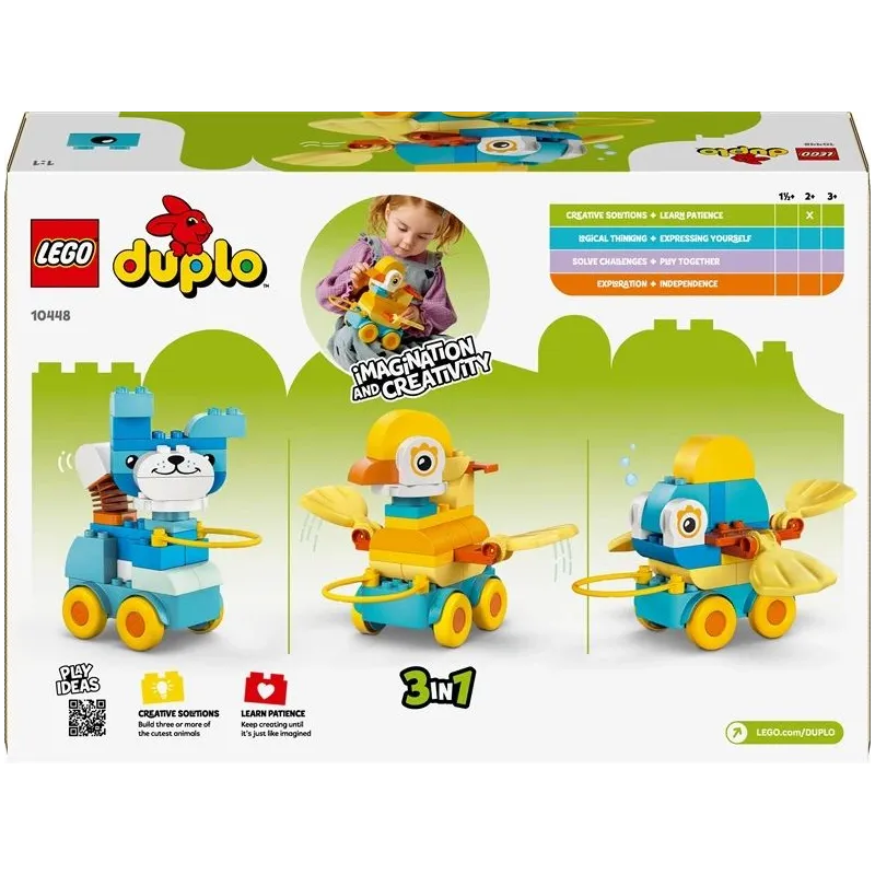 LEGO DUPLO “Trīs vienā” Dzīvnieki uz riteņiem. 58 gab.