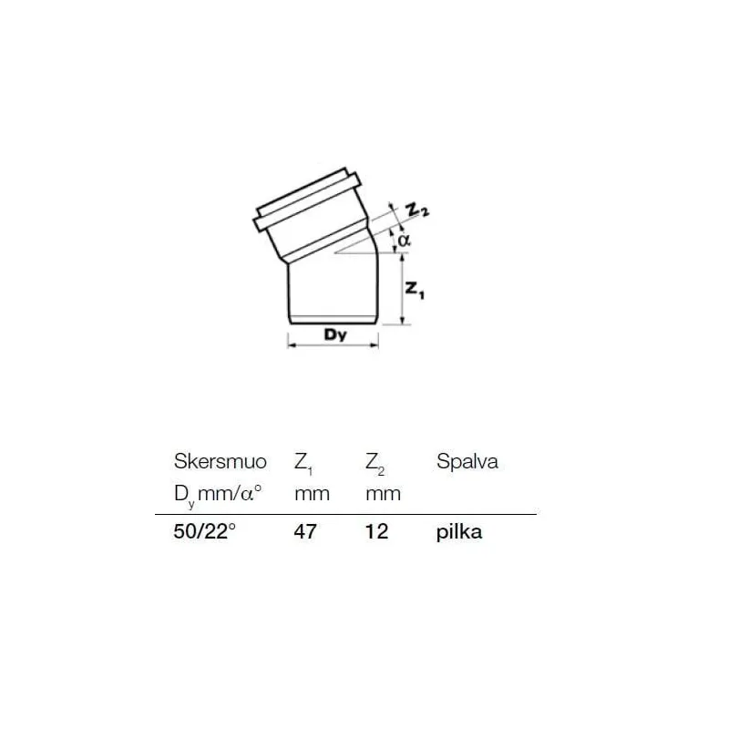 Līkums PVC Wavin. DIA50 22°