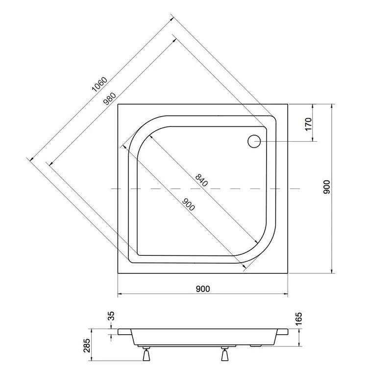 KVADRĀTA FORMAS DUŠAS PALIKTNIS „ARES“ BAA-90-kW AKRILINI...