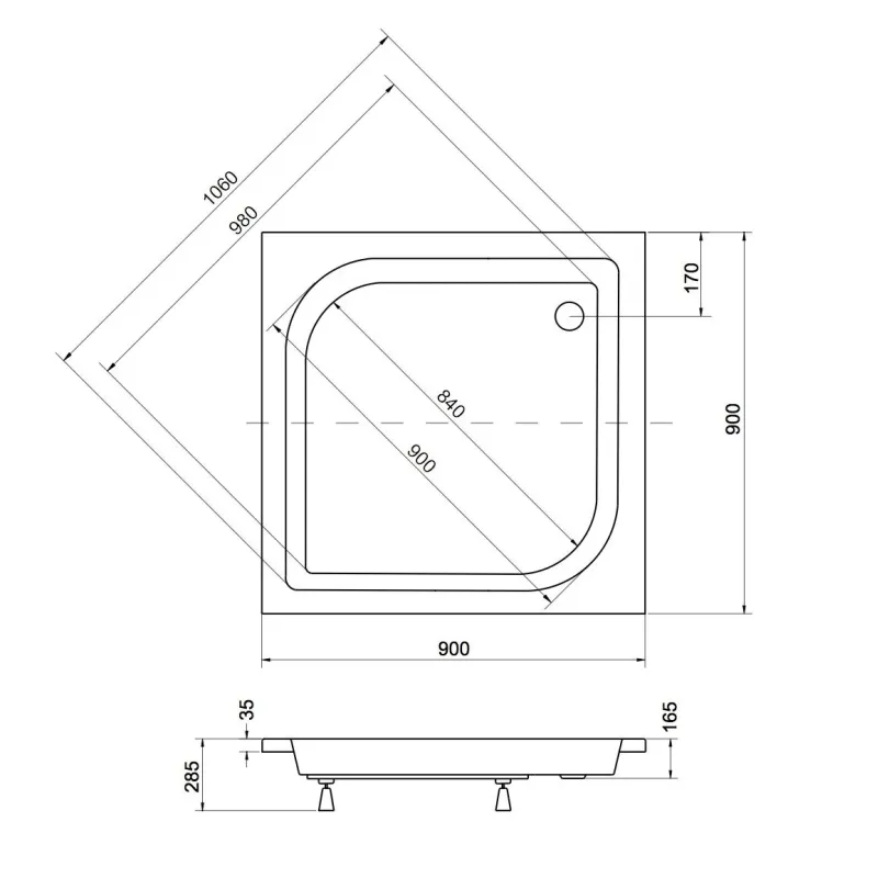 KVADRĀTA FORMAS DUŠAS PALIKTNIS „ARES“ BAA-90-kW AKRILINI...
