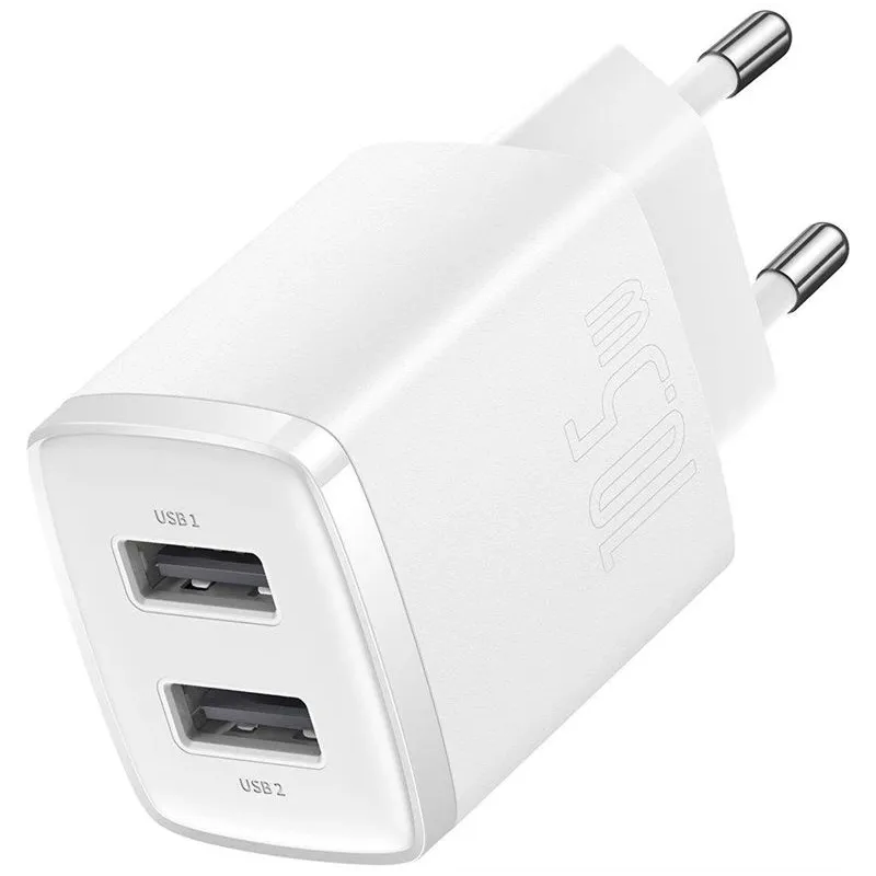 Lādētājs Baseus Compact Charger 2U. 2 x USB. balta. 10.5 W