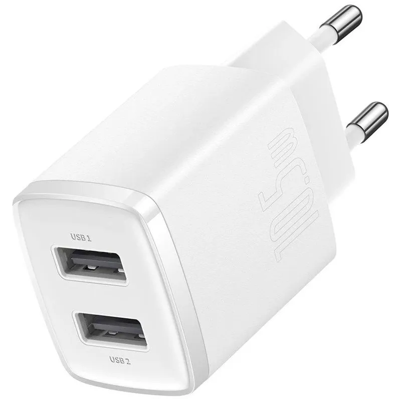 Lādētājs Baseus Compact Charger 2U. 2 x USB. balta. 10.5 W
