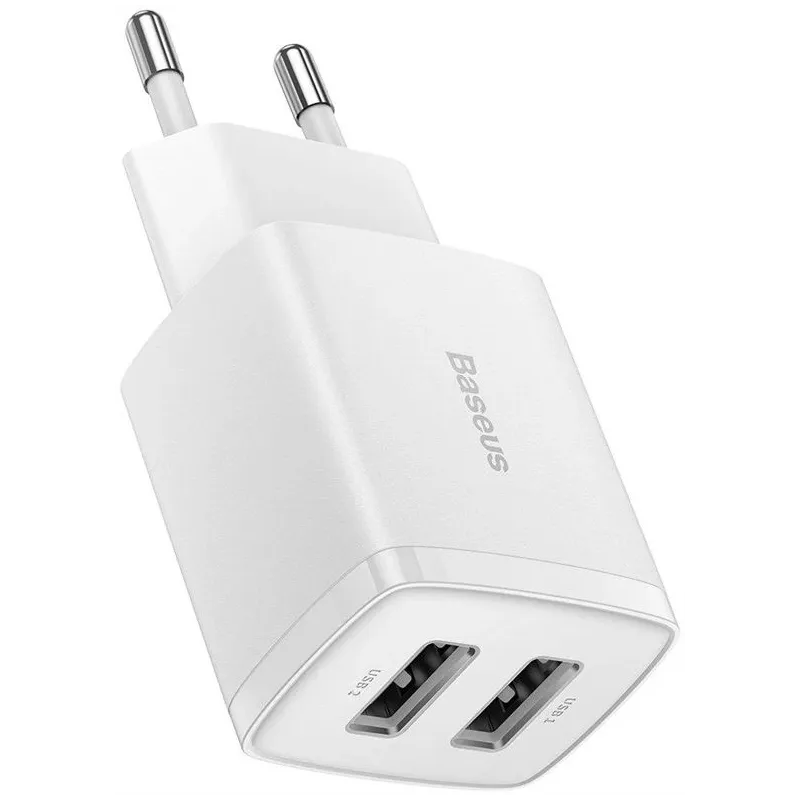 Lādētājs Baseus Compact Charger 2U. 2 x USB. balta. 10.5 W
