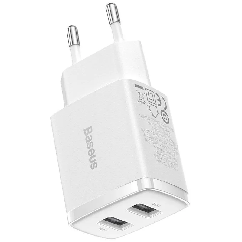 Lādētājs Baseus Compact Charger 2U. 2 x USB. balta. 10.5 W