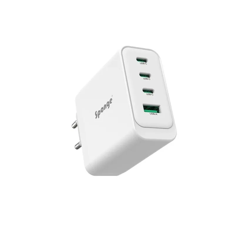 Adapteris Sponge C4 100W GaN. USB-C-USB-A. balta