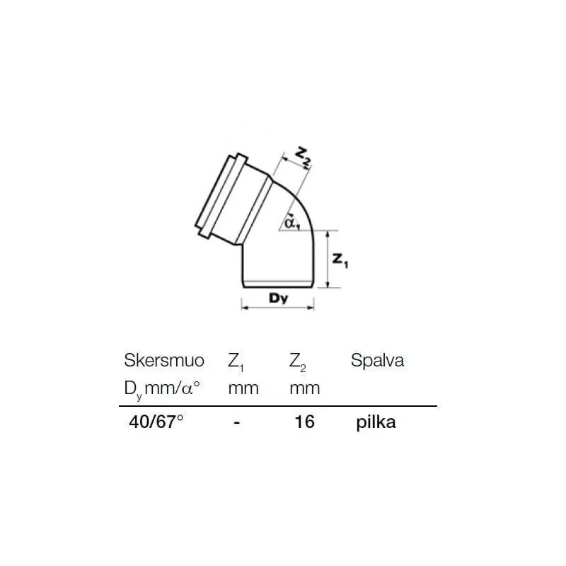 Līkums PP Wavin. DIA40mm. 67°