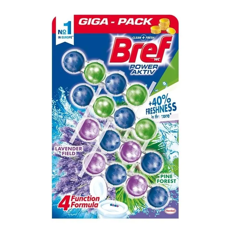 WC tīrītājs-atvēsinātājs BREF POWER AKTIV LAVENDER+PINE. 4×50 g