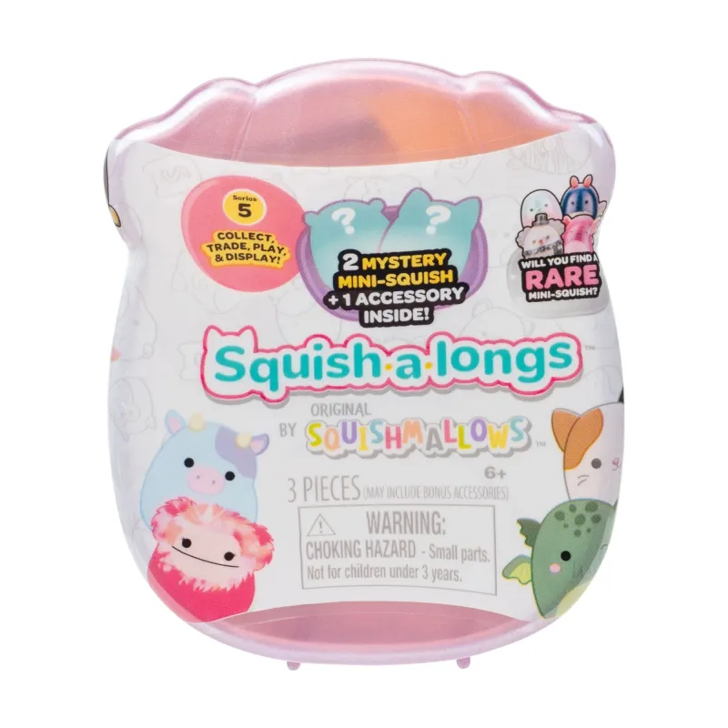 SQUISHMALLOWS SQUISH-A-LONGS figūriņas, 2-paka necaurspīdīgā iepakojumā, 2,5 cm
