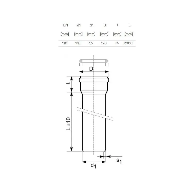 Caurule ārēja Magnaplast D110. SN8. 2m PVC