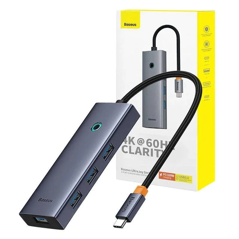 Adapteris Baseus HDMI + 4xUSB3.0 + USB-C PD-USB-C 100W