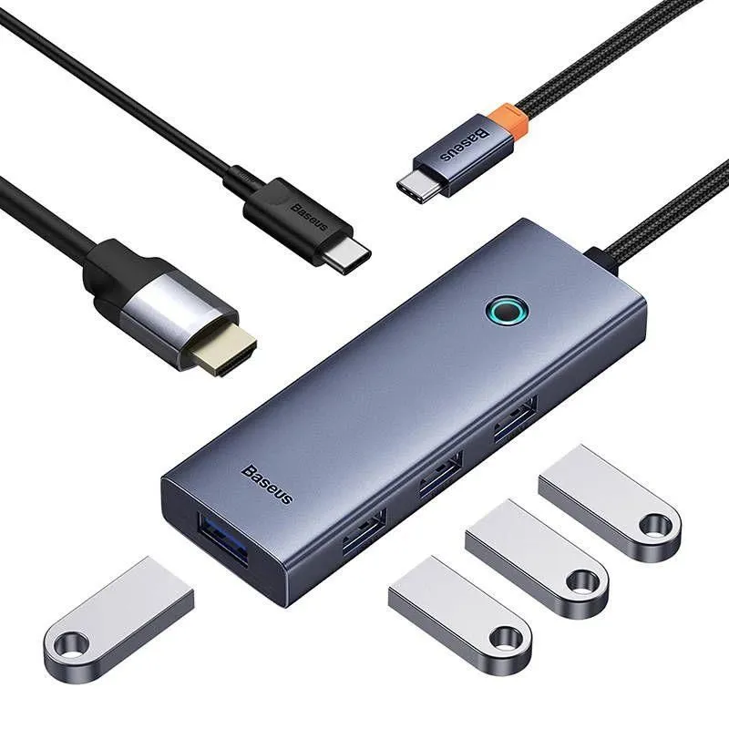 Adapteris Baseus HDMI + 4xUSB3.0 + USB-C PD-USB-C 100W