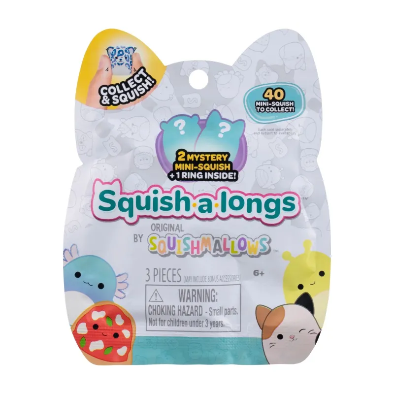 SQUISHMALLOWS SQUISH-A-LONGS figūriņas, 2-paka necaurspīdīgā iepakojumā, 2,5 cm