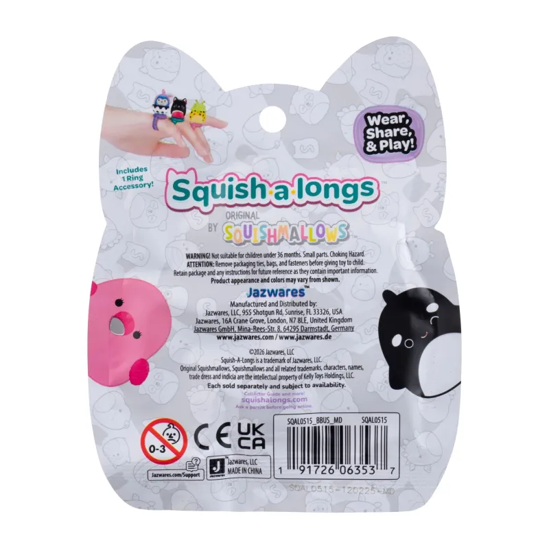 SQUISHMALLOWS SQUISH-A-LONGS figūriņas, 2-paka necaurspīdīgā iepakojumā, 2,5 cm