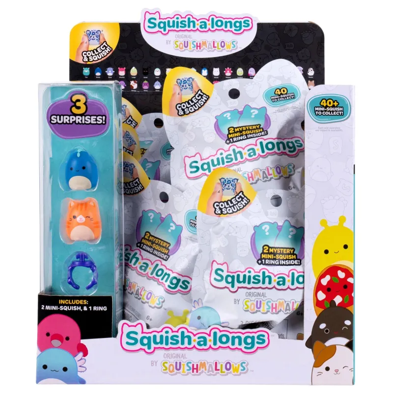 SQUISHMALLOWS SQUISH-A-LONGS figūriņas, 2-paka necaurspīdīgā iepakojumā, 2,5 cm