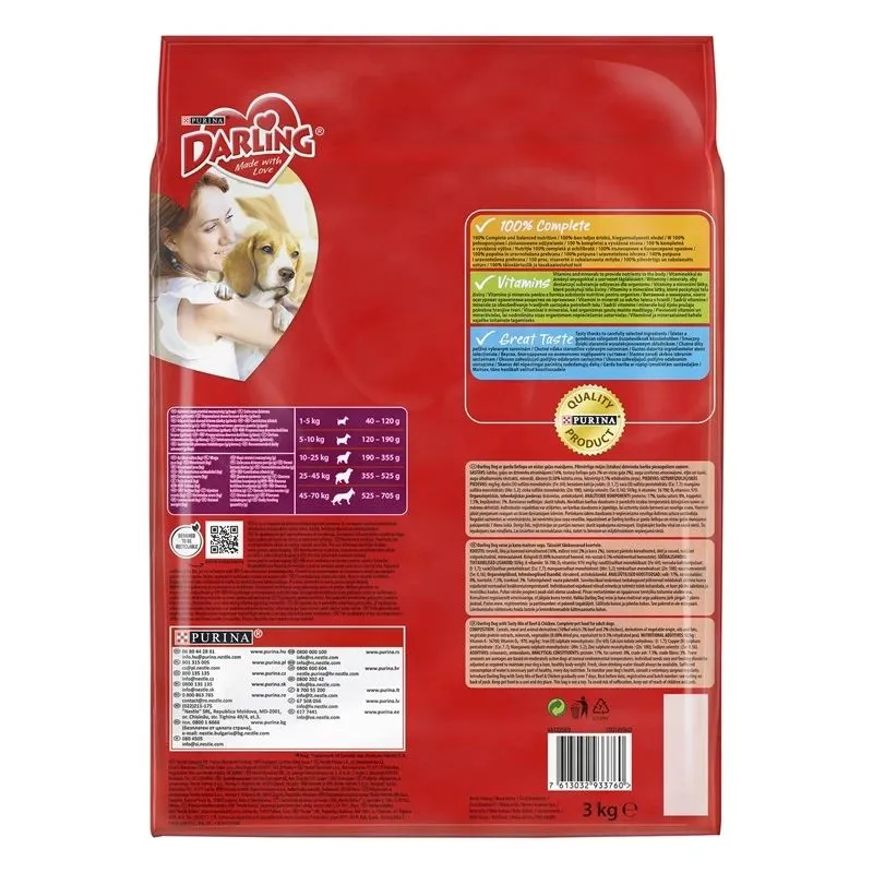 Barība suņiem darling gaļa-dārzeņi 3kg