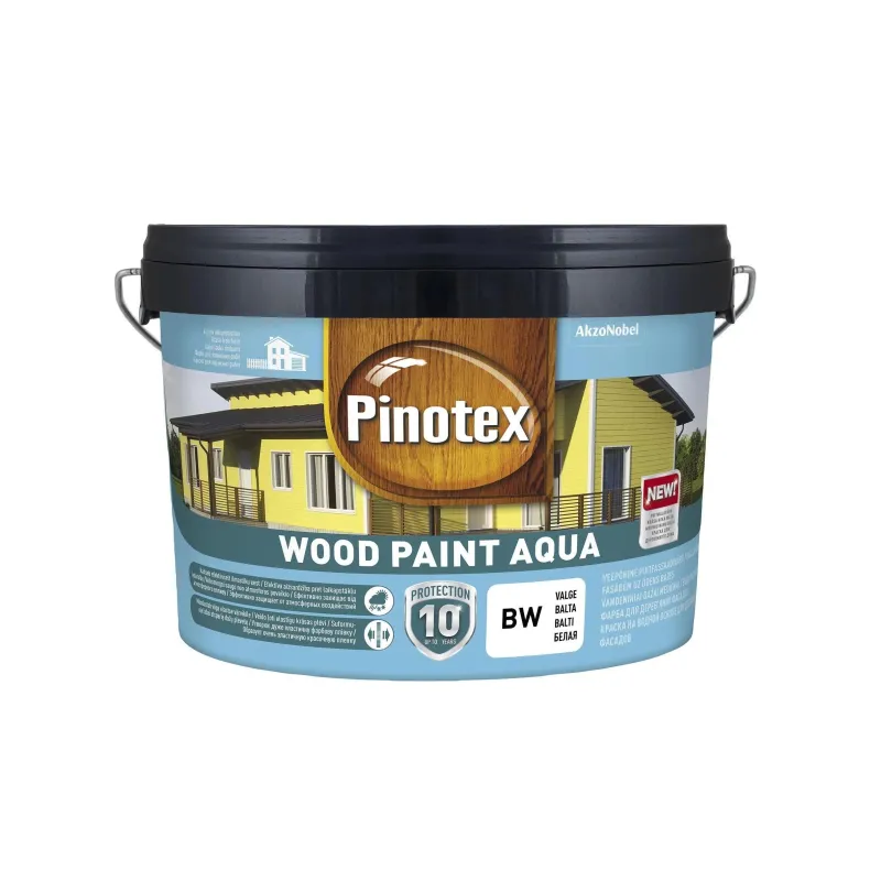 Emulsijas krāsas Pinotex Wood Paint Aqua, baltas, 9 l