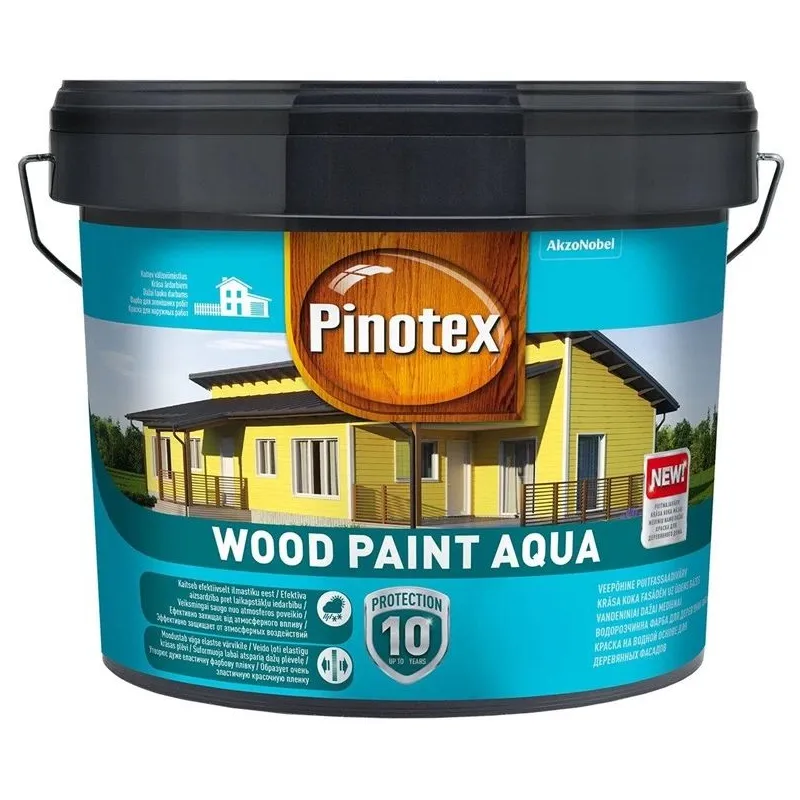 Emulsijas krāsas Pinotex Wood Paint Aqua, baltas, 9 l