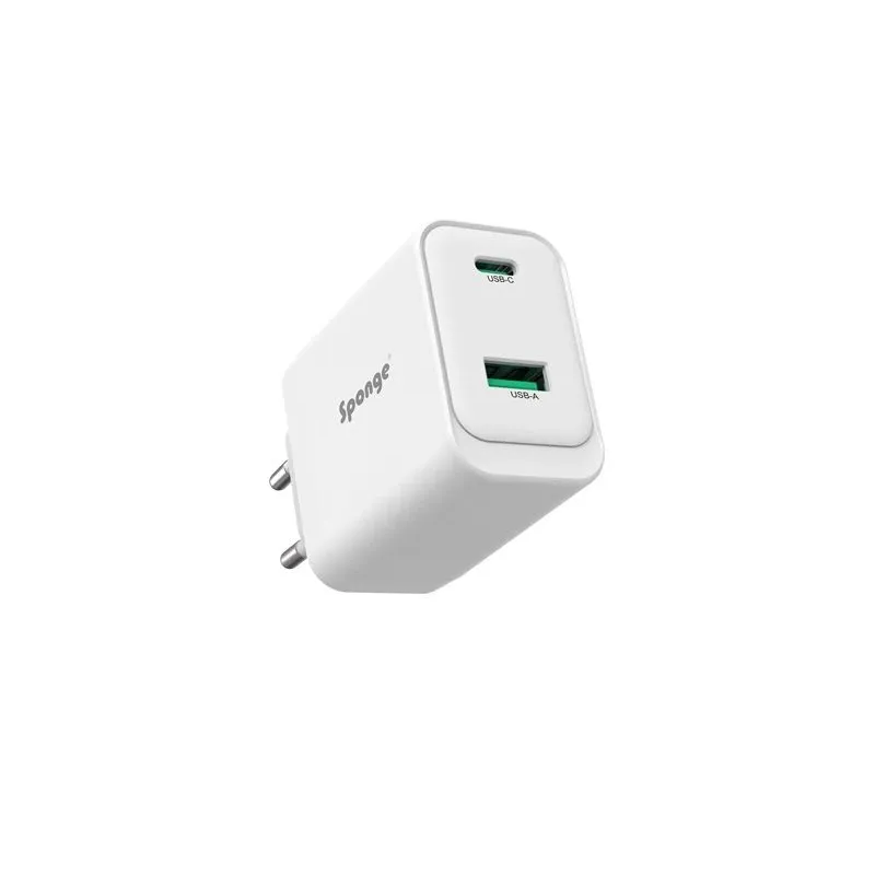 Adapteris Sponge C2 45W GaN. USB-C-USB-A. balta