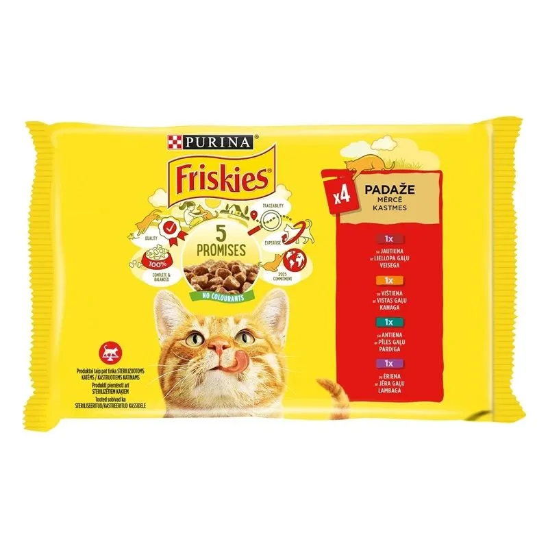 Konservi kaķiem FRISKIES ar gaļu komplekts 85 g x 4 gab.